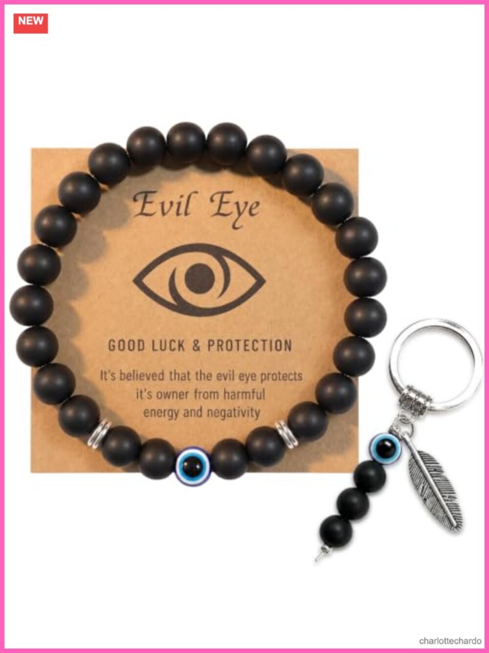 Evil Eye Triple Beaded Stretch Bracelet Natural Stone Adjustable Gift